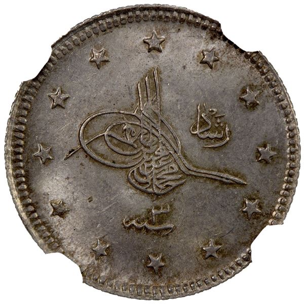 TURKEY: Mehmet V, 1909-1918, AR 2 kurush, Kosova, AH1327 year 3. NGC MS64+