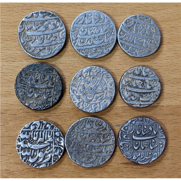 MUGHAL: Shah Jahan I, 1628-1658, LOT of 9 silver rupees