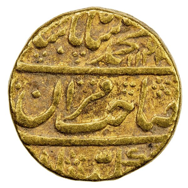 MUGHAL: Muhammad Shah, 1719-1748, AV mohur (10.79g), Shahjahanabad (Delhi), AH1143 year 13. VF