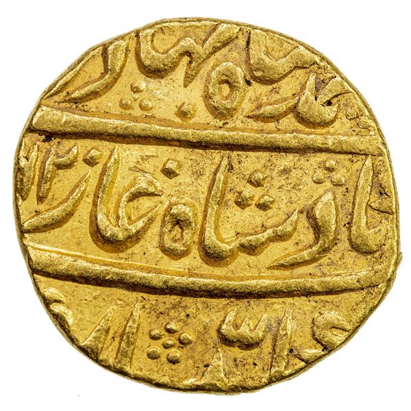 MUGHAL: Ahmad Shah Bahadur, 1748-1754, AV mohur (10.87g), Shahjahanabad (Delhi), AH(11)62 year 2. EF
