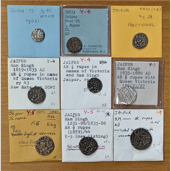 JAIPUR: LOT of 9 silver coins