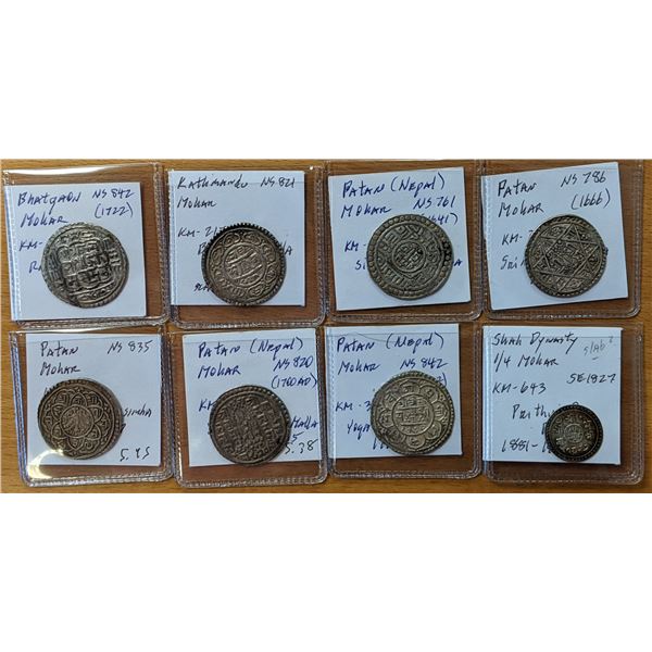 NEPAL: LOT of 7 silver mohars & a ¼ mohar