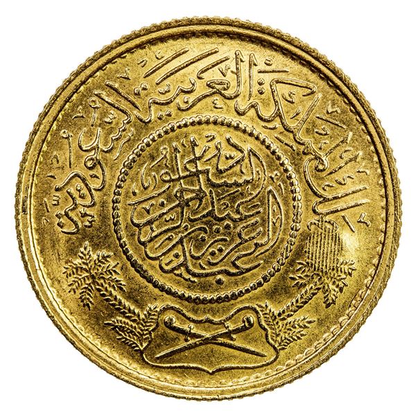 SAUDI ARABIA: 'Abd al-'Aziz b. Sa'ud, 1926-1953, AV guinea (7.99g), Makka al-Mukarrama (Mecca), AH13