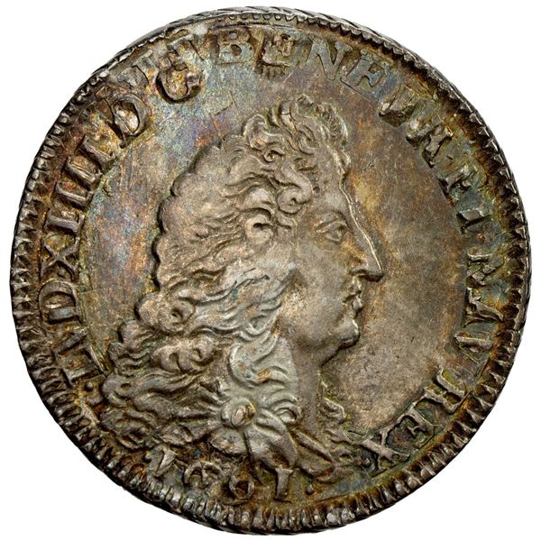 FRANCE: Louis XIV, 1643-1715, AR ¼ écu aux 8 L, 1691-O. VF-EF