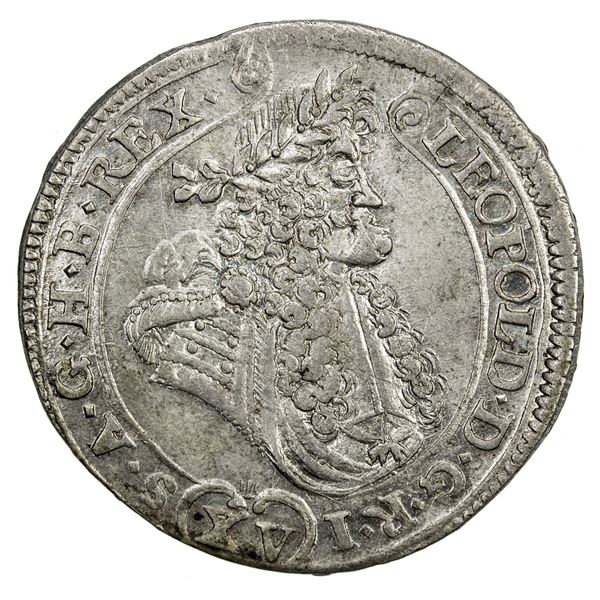 HUNGARY: Leopold I, 1657-1705, AR 15 krajczar, 1690-KB. EF-AU