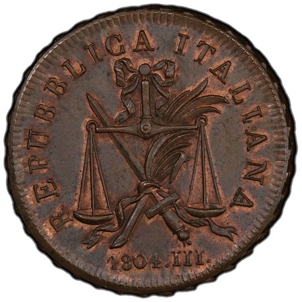 REPUBLIC OF ITALY: Napoleon, President, 1802-1805, AE soldo (10 denari), Milan, 1804 year III