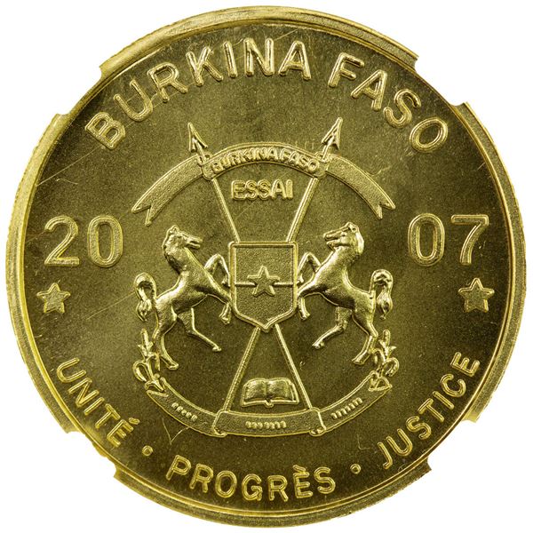 BURKINA FASO: Republic, AV 25,000 francs, 2007. NGC MS68