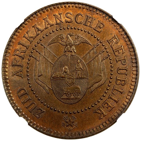 SOUTH AFRICA: Zuid Afrikaansche Republiek, AE 2 pence, 1874. NGC PF66