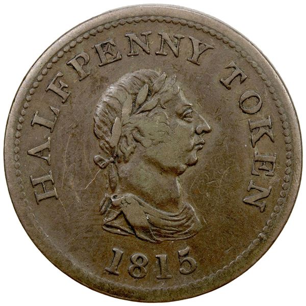 NOVA SCOTIA: Province, AE halfpenny token (6.14g), 1815. VF
