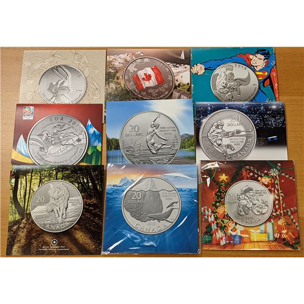 CANADA: LOT of 9 AR $20 coins