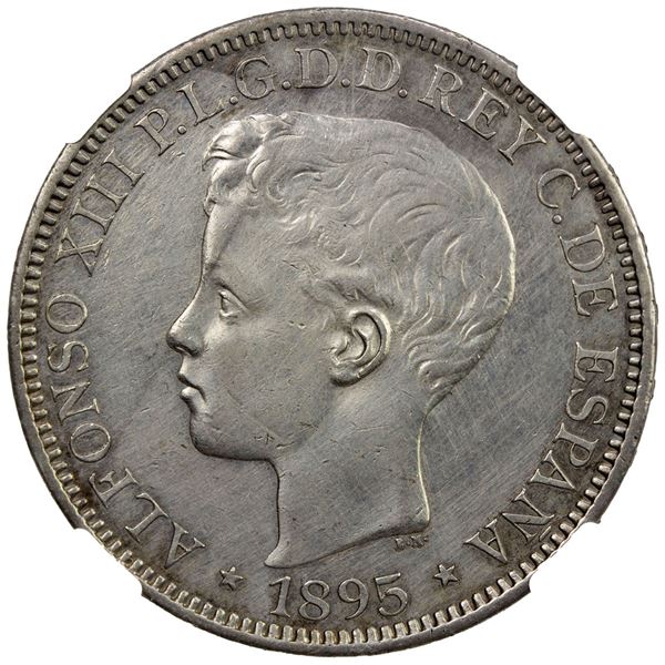 PUERTO RICO: Alfonso XIII, 1886-1931, AR peso, 1895. NGC AU