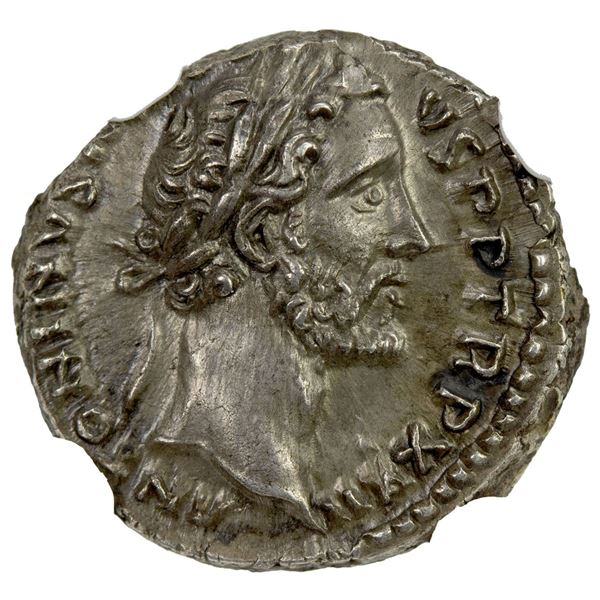 ROMAN EMPIRE: Antoninus Pius, 138-161 AD, AR denarius (3.37g), Rome, 158-159 AD. NGC AU