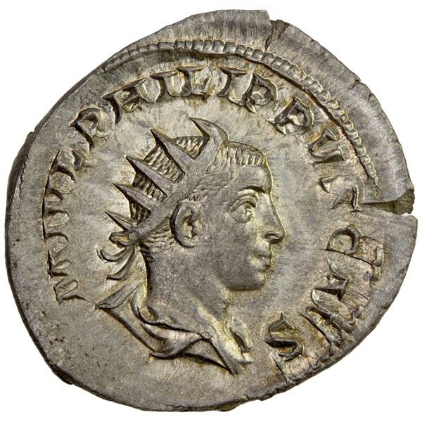 ROMAN EMPIRE: Philip II, as caesar, 244-247 AD, AR antoninianus (3.72g), Rome. AU