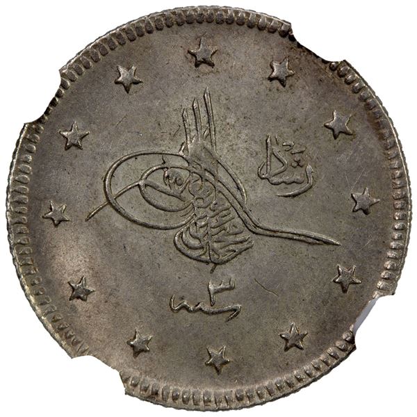 TURKEY: Mehmet V, 1909-1918, AR 2 kurush, Manastir, AH1327 year 3. NGC MS64