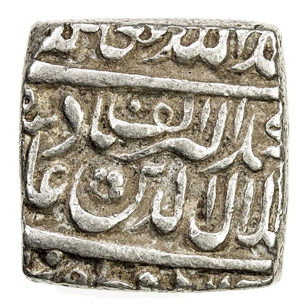 MUGHAL: Akbar I, 1556-1605, AR square ½ rupee (5.69g), Urdu Zafar Qarin, AH1000 ( alf ). VF