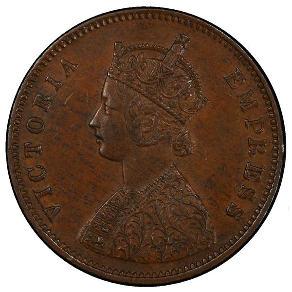 BRITISH INDIA: Victoria, Empress, 1876-1901, AE ½ anna, 1877(b). PCGS AU58