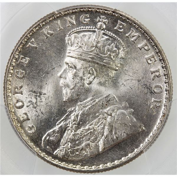 BRITISH INDIA: George V, 1910-1936, AR rupee, 1919(b). PCGS MS63