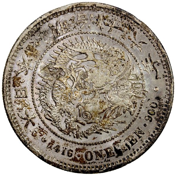 CHOPMARKED COINS: JAPAN: Meiji, 1868-1912, AR yen, year 16 (1883). EF