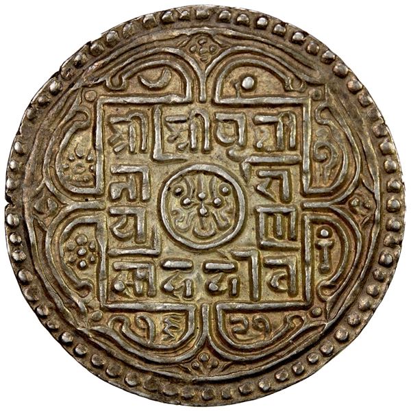 NEPAL: Prithvi Narayan, 1742-1775, AR mohar (5.53g), SE1691. EF-AU