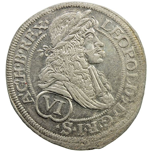 AUSTRIA: Leopold I, 1657-1705, AR 6 kreuzer, 1685. EF-AU