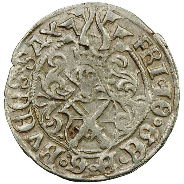 SAXONY: Friedrich III, Johann, and Georg, 1507-1525, AR zinsgroschen (2.77g), ND. EF