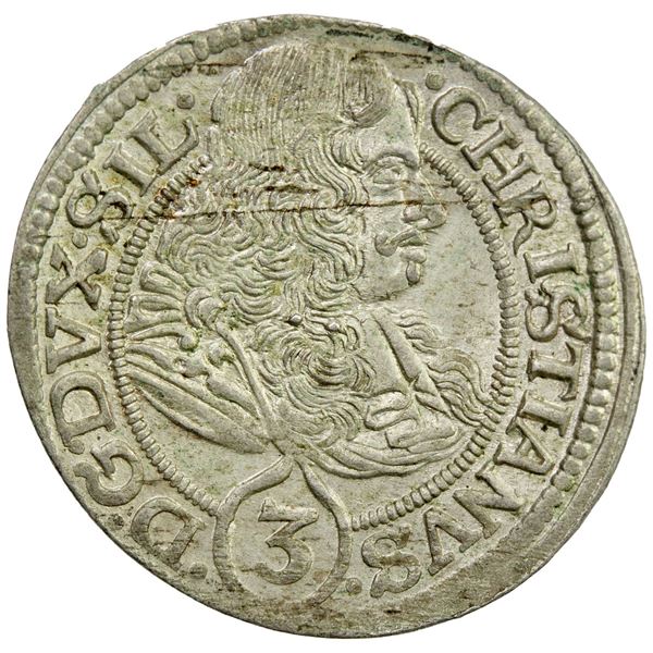 SILESIA-LIEGNITZ-BRIEG: Christian, in Brieg, 1664-1672, AR 3 kreuzer, 1670. EF