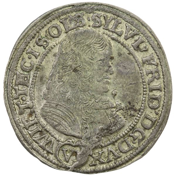 WÜRTTEMBERG-ÖLS: Sylvius Friedrich, 1664-1697, AR 6 kreuzer, 1674. EF