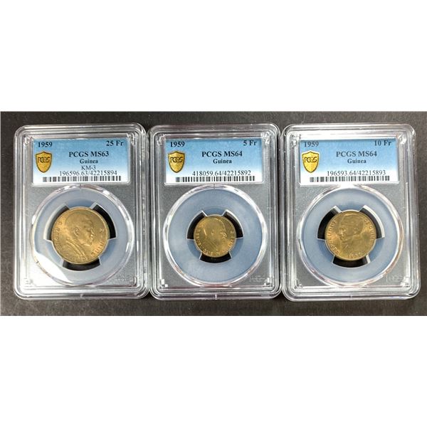 GUINEA: Republic, 3-coin set, 1959
