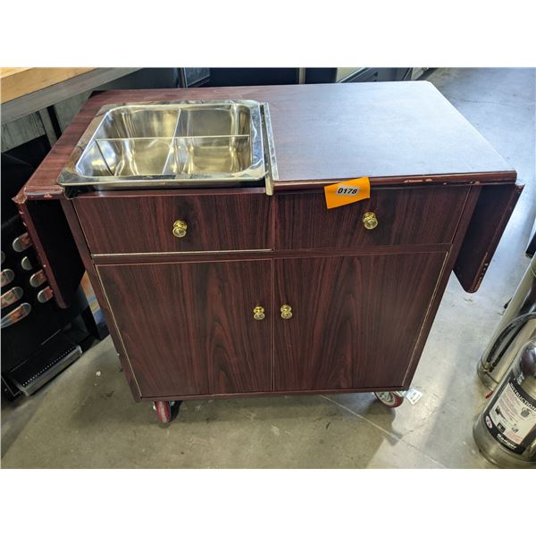 Wooden Serving Cart w/salad serving trays & foldable sides (Approx