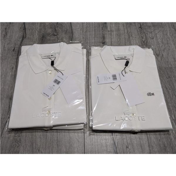 Four NEW Lacoste slim fit sleeveless white polo shirts (retail price $95 each) - sizes 32/ 38/ 32/ 3