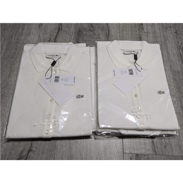 Five NEW Lacoste slim fit sleeveless white polo shirts (retail price $95 each) - sizes 42/ 42/ 42/ 3