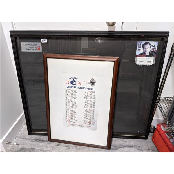 Vancouver Canucks 2008/09 Framed Schedule (30" x 21") & Vancouver Canucks Jersey Frame (42" x 35")