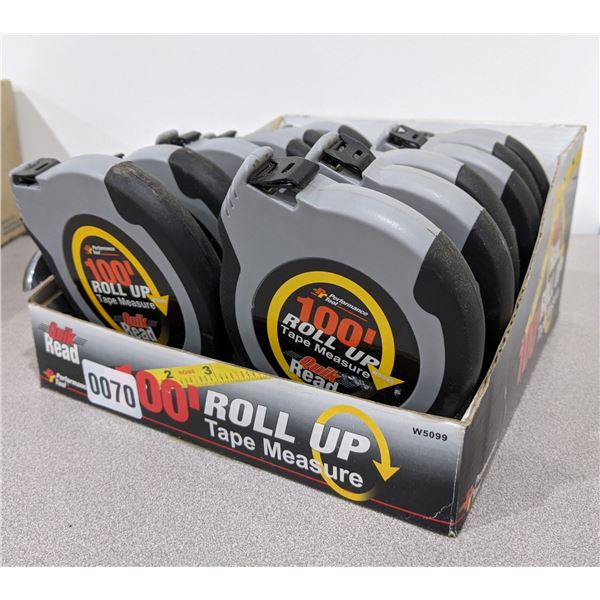 Box of 12 Quik Read 100 ft. Roll Up Tape Measure - Brand New