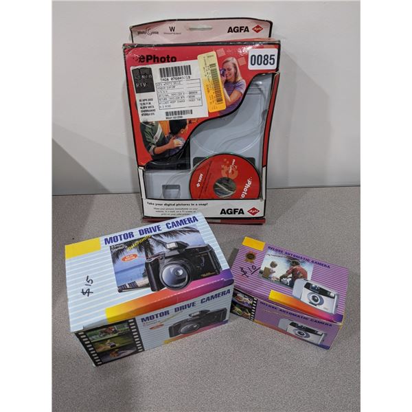Group of 3 Cameras including Deluxe automatic Camera/Motor Drive Camera/ ePhoto - New Old Stock