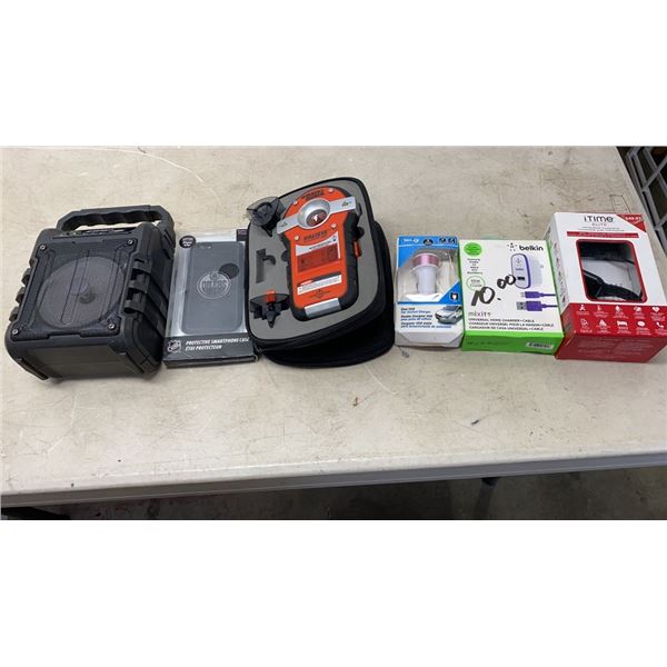 BOX OF BULLEYE LASER LEVEL, SYLVANIA SPEAKER, ITIME WATCH AND MORE