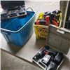 Image 1 : CRATE AND TOTE OF CORDLESS TOOLS