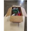 Image 1 : BOX OF LIQUOR GLASSES, CRYSTAL GLASSES AND CLEANING SUPPLIES