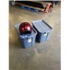 Image 1 : 2 RUBBERMAID ROUGHNECK STORAGE TOTES AND ESCOOTER HELMET