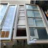 Image 2 : 5 SINGLE PANE FORT OR SHED WINDOWS AND EXTRA FRAME 2 ARE SLANTED 2 ARE CLEAR 3 ARE FROSTED 42" X 16"