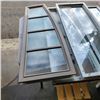 Image 4 : 5 SINGLE PANE FORT OR SHED WINDOWS AND EXTRA FRAME 2 ARE SLANTED 2 ARE CLEAR 3 ARE FROSTED 42" X 16"