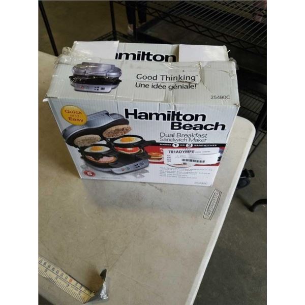 AS NEW HAMILTON BEACH DUAL BREAKFAST SANDWICH MAKER WORKING