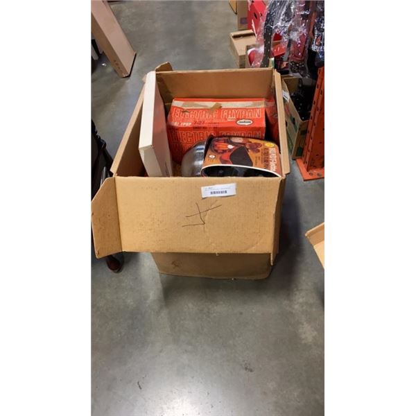 BOX OF ELECTRIC GRILL, SWISS SERVING TRAY AND MORE