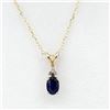169  NEW 10KT YELLOW GOLD GENUINE BLUE SAPPHIRE AND DIAMOND PENDANT W/ YELLOW GOLD PLATED STERLING CHAIN 