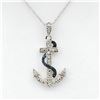 Image 1 : STERLING SILVER BLUE AND WHITE DIAMOND "ANCHOR" PENDANT W/ 18" CHAIN W/ APPRAISAL $890