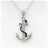 Image 2 : STERLING SILVER BLUE AND WHITE DIAMOND "ANCHOR" PENDANT W/ 18" CHAIN W/ APPRAISAL $890