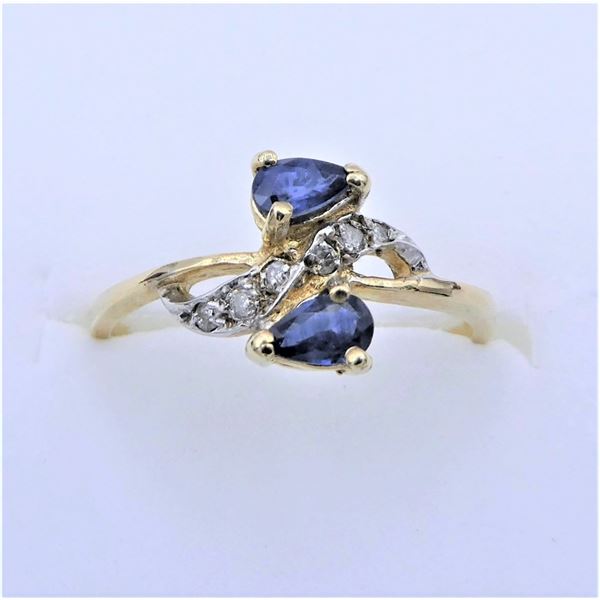 NEW 10KT YELLOW GOLD GENUINE BLUE SAPPHIRE AND DIAMOND RING SIZE 8 W/ APPRAISAL $1620