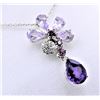 Image 2 : NEW STERLING SILVER GENUINE AMETHYST AND DIAMOND FORAL PENDANT W/ STERLING CHAIN W/ APPRAISAL $1040