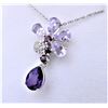 Image 3 : NEW STERLING SILVER GENUINE AMETHYST AND DIAMOND FORAL PENDANT W/ STERLING CHAIN W/ APPRAISAL $1040