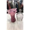 Image 1 : PINK ART GLASS VASE AND COURAGE GLASS BOTTLE