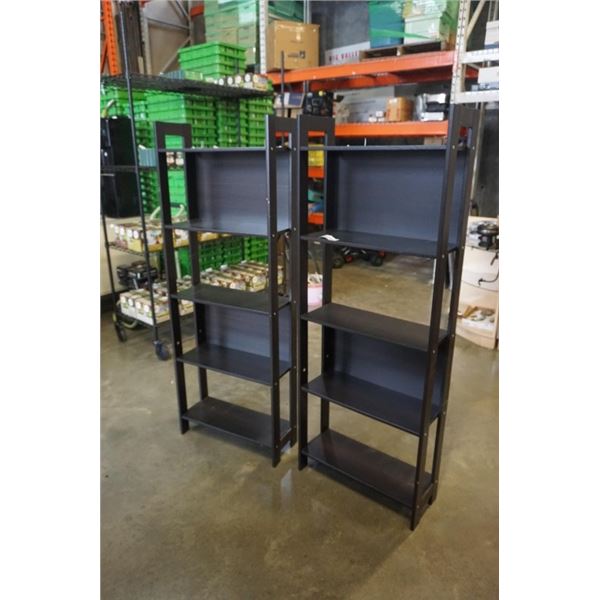 2 ESPRESSO FINISH SHELVES 64 INCHES TALL 25 WIDE